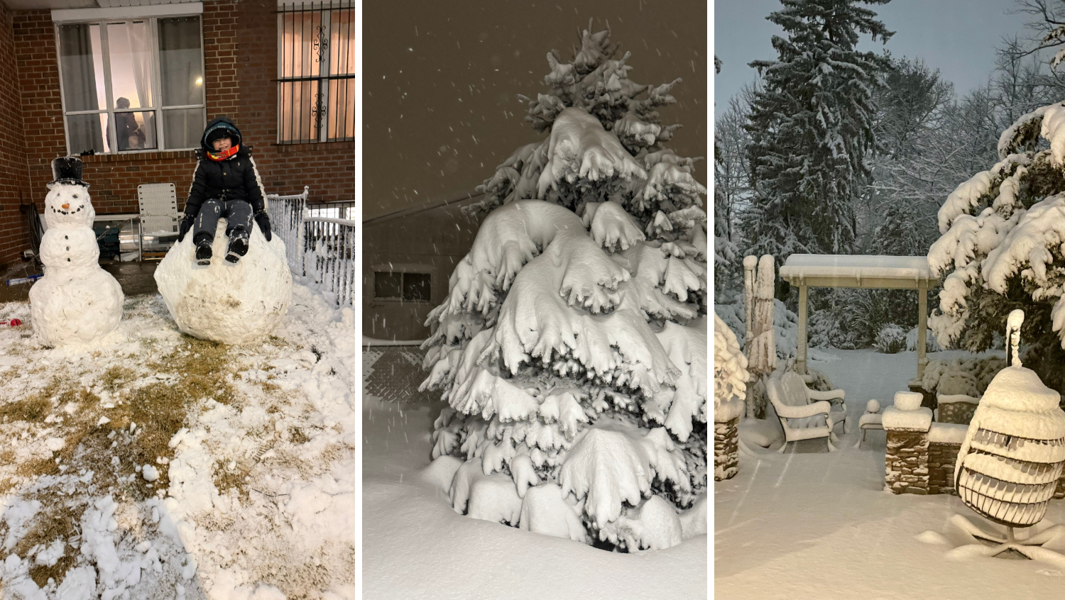 Building my first snowman and giant snowball in the snowstorm. | Snow in Levittown. | A backyard winter wonderland in Doylestown.