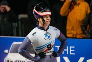 WINTERBERG, GERMANY - JANUARY 6: Kelly Curtis of the United States compete in the Women's Skeleton during the BMW IBSF Bob & Skeleton World Cup at the Veltins-EisArena on January 6, 2023 in Winterberg, Germany (Photo by Patrick Goosen/BSR Agency/Getty Images)