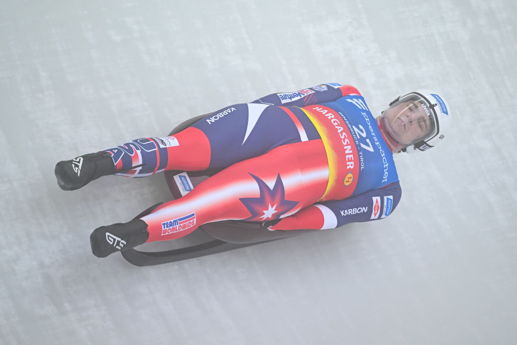 Matthew Greiner of the United States in action during the FIL Luge World Cup Men's Singles first run at Olympia-Eiskanal Igls on December 08, 2024 in Innsbruck, Austria.