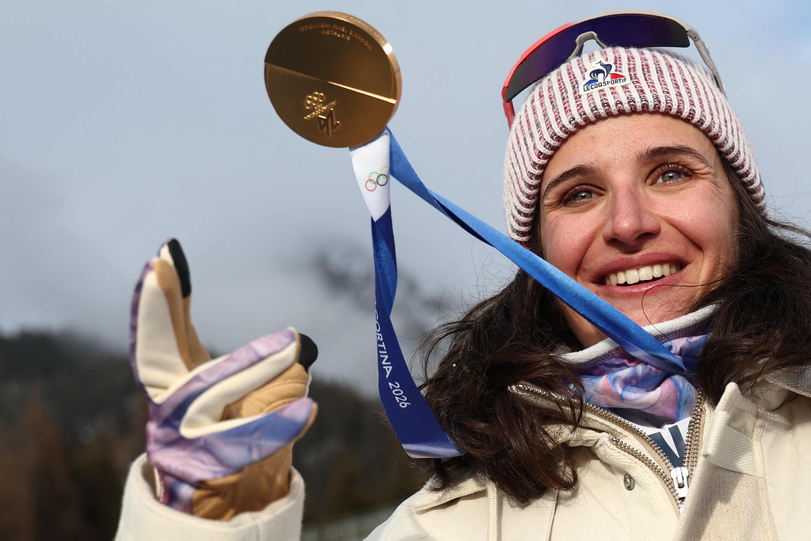Gold medallist France's Julia Simon poses
