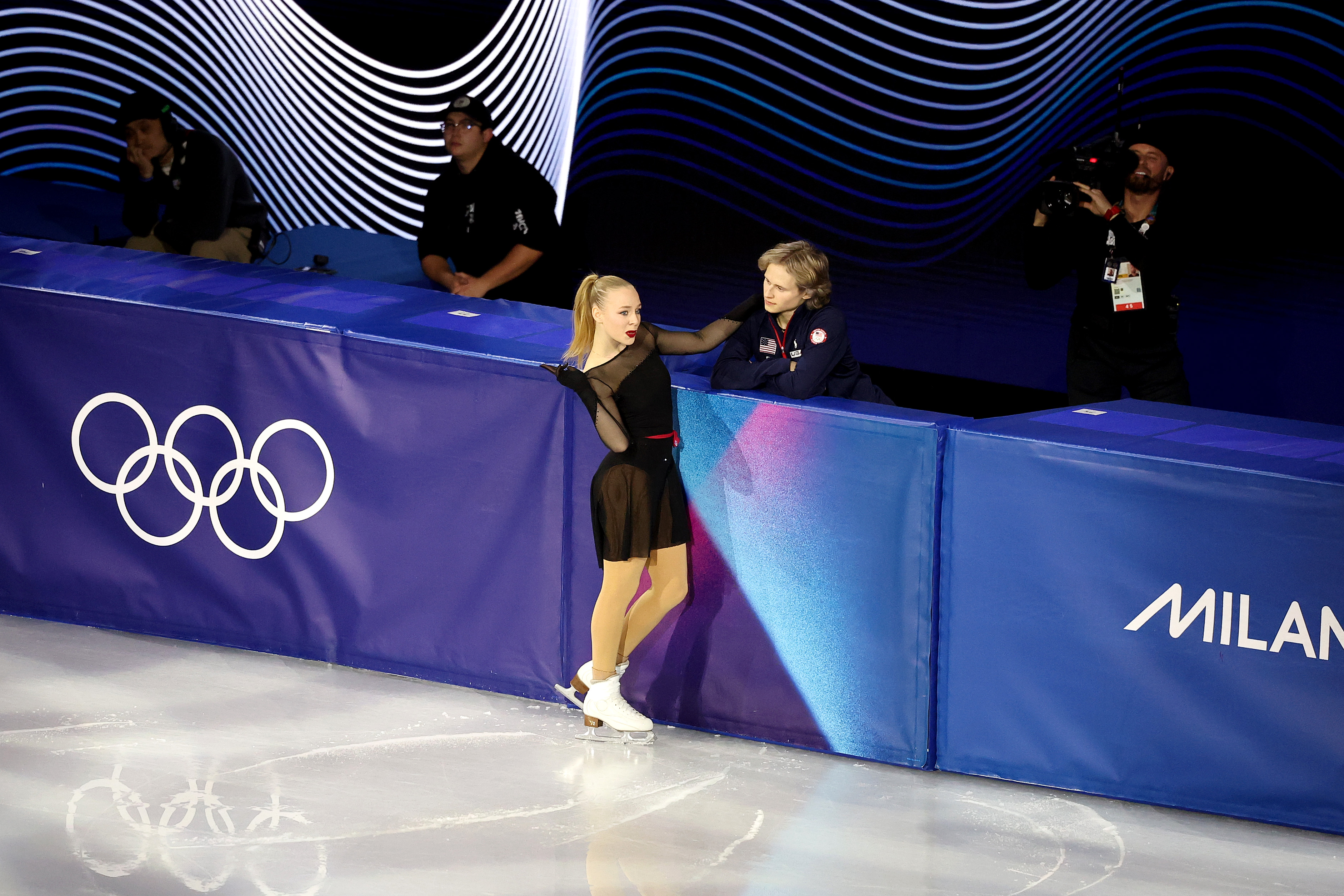 Niina Petrokina of Team Estonia and Ilia Malinin of Team United States perform in the Women Single Skating routine during a Figure Skating Exhibition Gala.