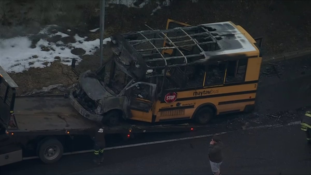 School bus severely damaged by fire in Cherry Hill on Monday evening