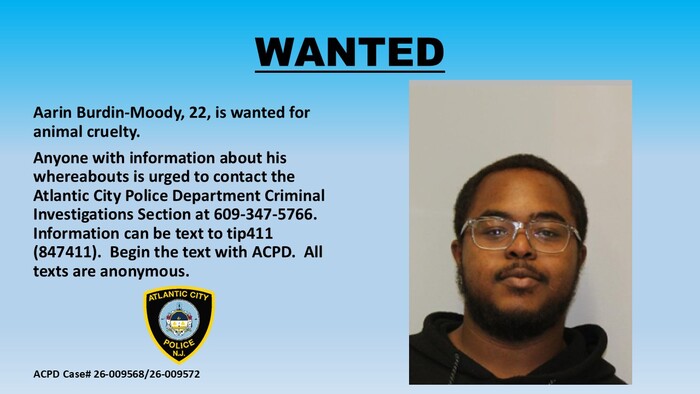 Atlantic City police are looking for a man charged with animal cruelty