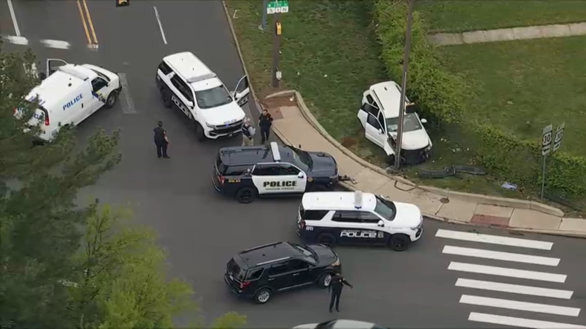 Police respond to crash on City Avenue in Lower Merion, Pa.