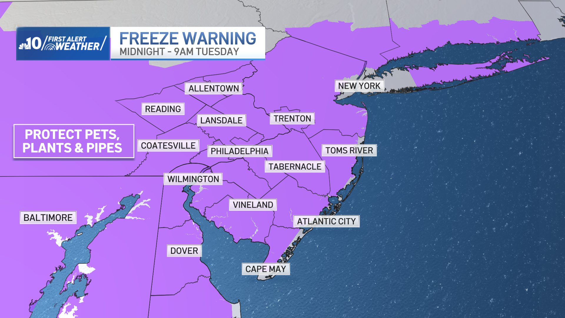 Freeze warning in effect for Philly region overnight