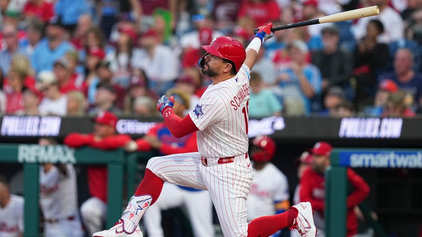 PHILADELPHIA, PENNSYLVANIA – APRIL 13: Kyle Schwarber #12 of the Philadelphia Phillies watches his solo home run in the bottom of the first inning against the Chicago Cubs at Citizens Bank Park on April 13, 2026 in Philadelphia, Pennsylvania. (Photo by Mitchell Leff/Getty Images)