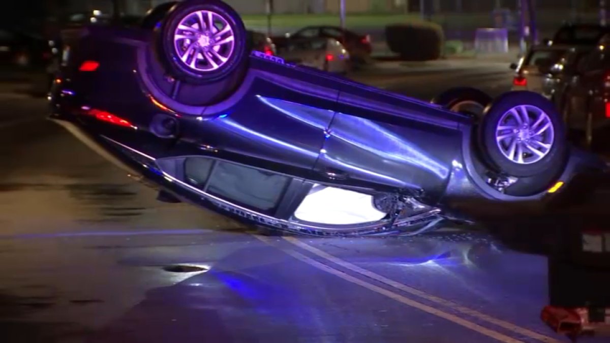 Rollover crash in Philadelphia's West Oak Lane neighborhood leaves woman hurt