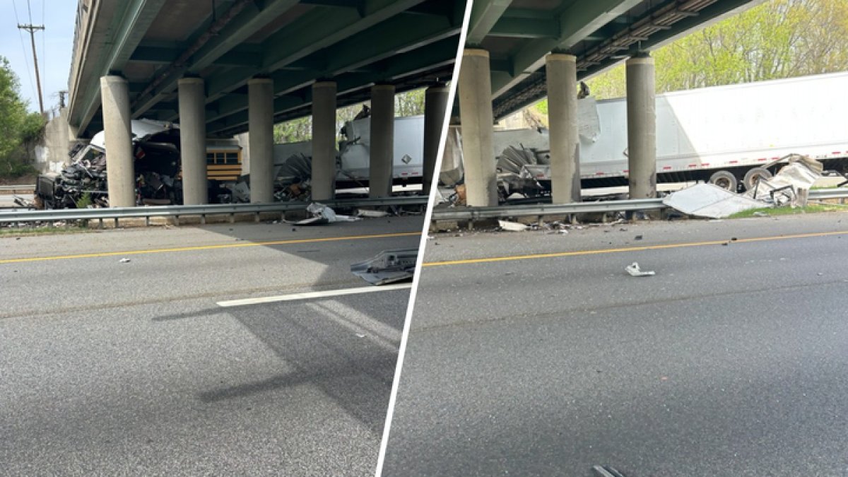 Truck stuck under overpass after crash closes lanes on I-295 in NJ