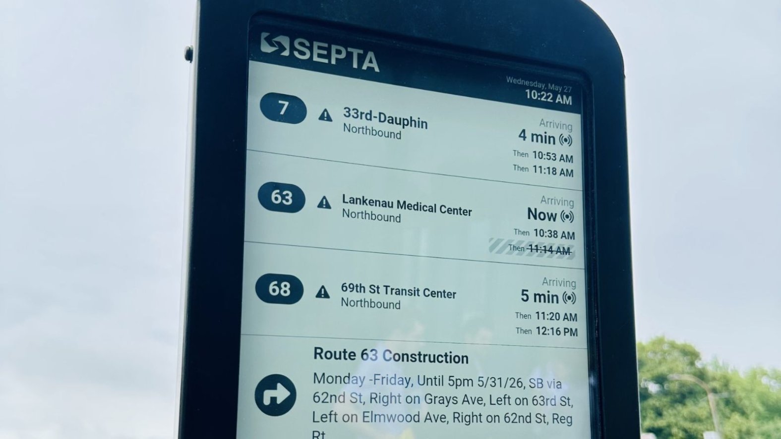SEPTA installs first real-time arrival display at bus stop – NBC10 ...