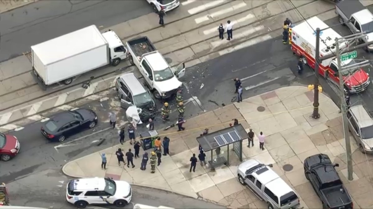At least one person hospitalized following multi-car crash in North Philadelphia