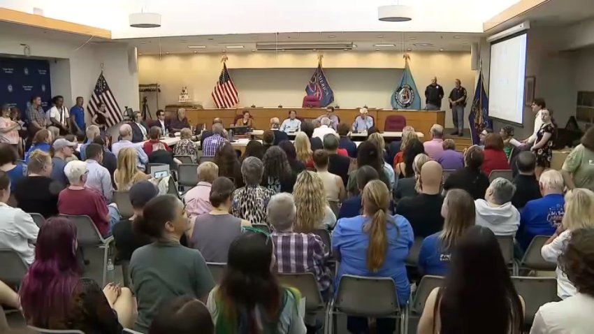 Residents pack a meeting on data centers in Upper Merion Township on May 27, 2026.
