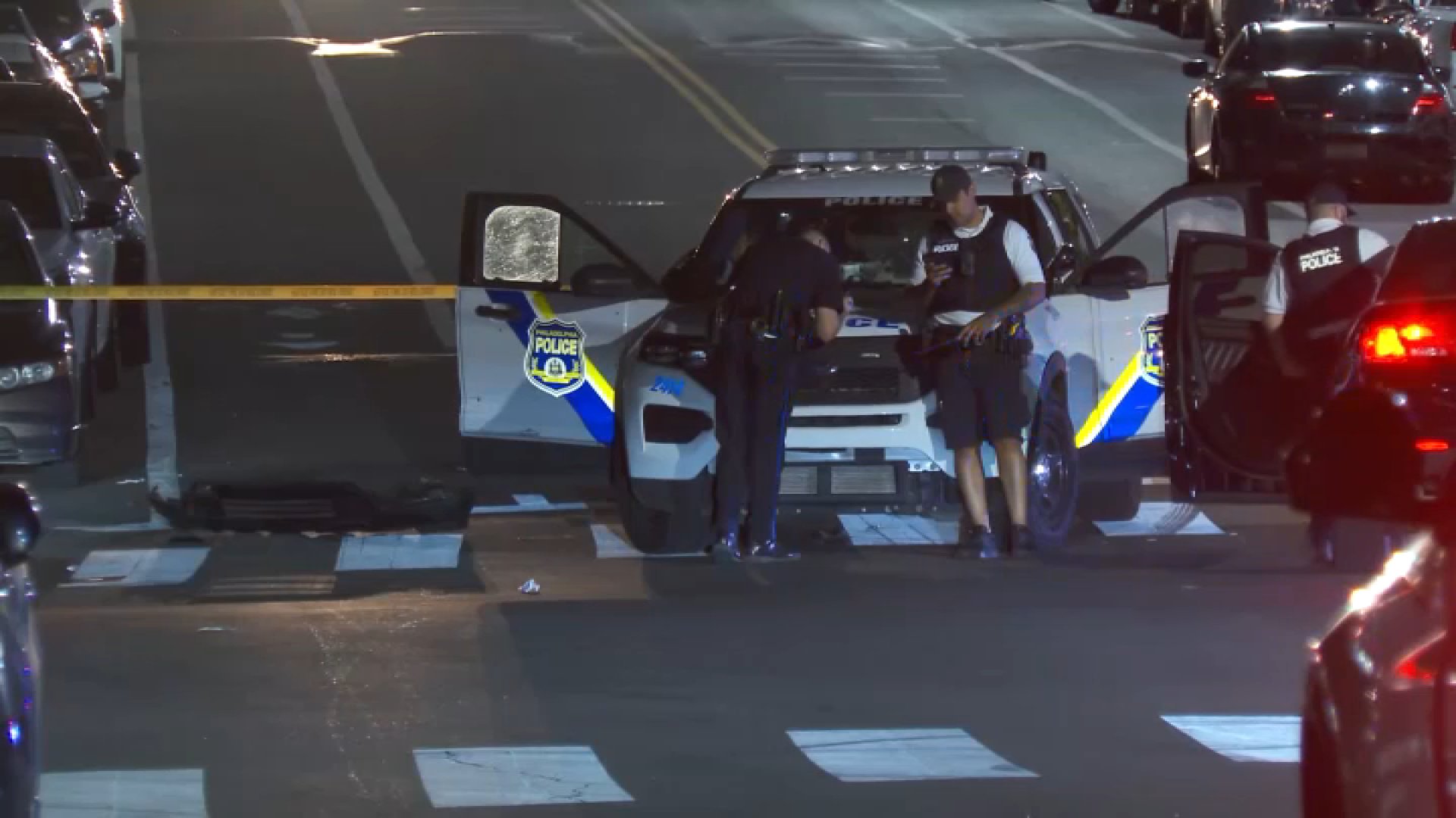 Philadelphia police car damaged after officers respond to illegal car meetup