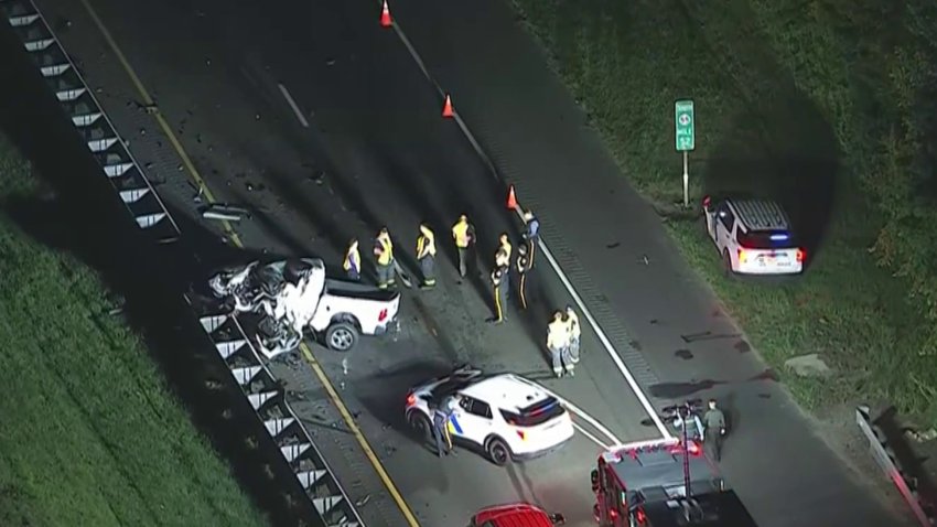 Crews work to clear southbound lanes along Route 55 in Gloucester County following a deadly crash overnight.