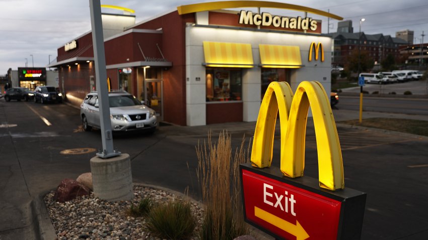 OMAHA, NEBRASKA – OCTOBER 23: Customers pass in the Drive Thru lane during breakfast hours at a McDonald’s restaurant on October 23, 2024 in Omaha, Nebraska. Nearly 50 people were sickened with E.coli in ten states, with three people hospitalized in the Omaha area, after eating at McDonald’s restaurants. The E. coli outbreak has been linked to McDonald’s Quarter Pounders, according to the CDC. (Photo by Mario Tama/Getty Images)