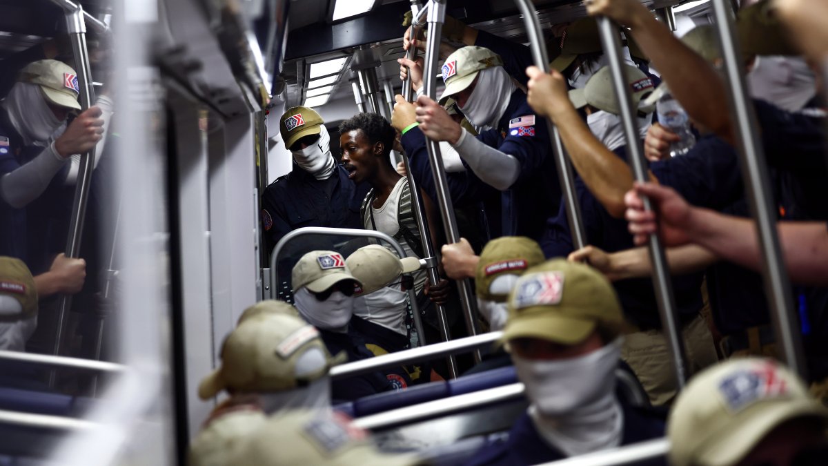 Masked men with Confederate flags seen chanting, marching, riding train in Washington, D.C.