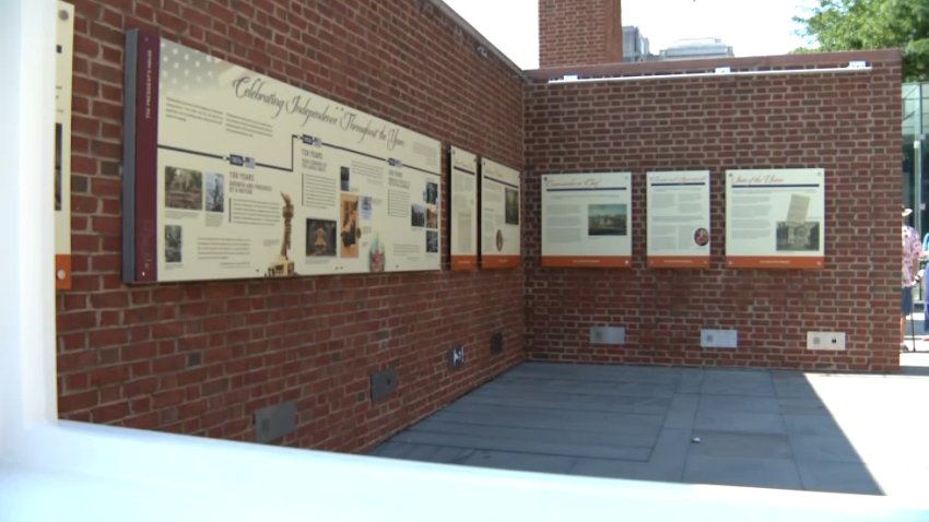 Panels of a slavery exhibit at the Presidents House in Old City after they were replaced.