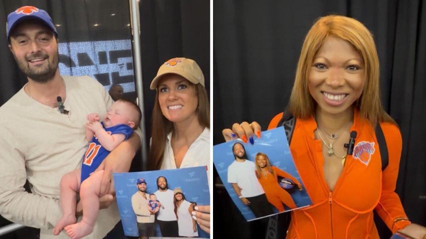 Knicks fans show their photos with Jalen Brunson at Fanatics Fest