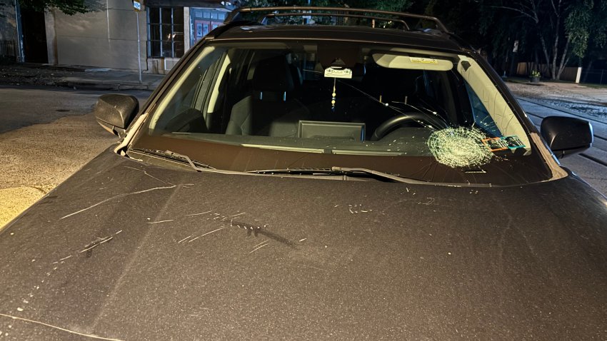 Joselyn Enriquez, of Chestnut Hill, was seeking support after a fallen wire from a SEPTA trolley cracked her car's windshield earlier this year.