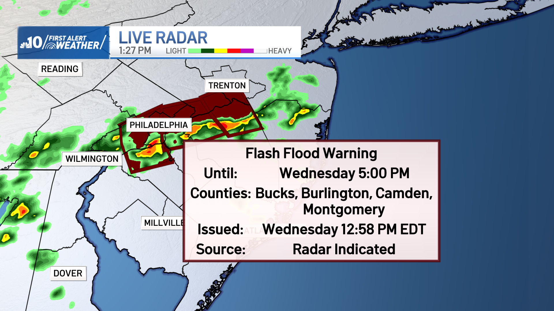 Flash flood warnings in effect Wednesday for Philly region