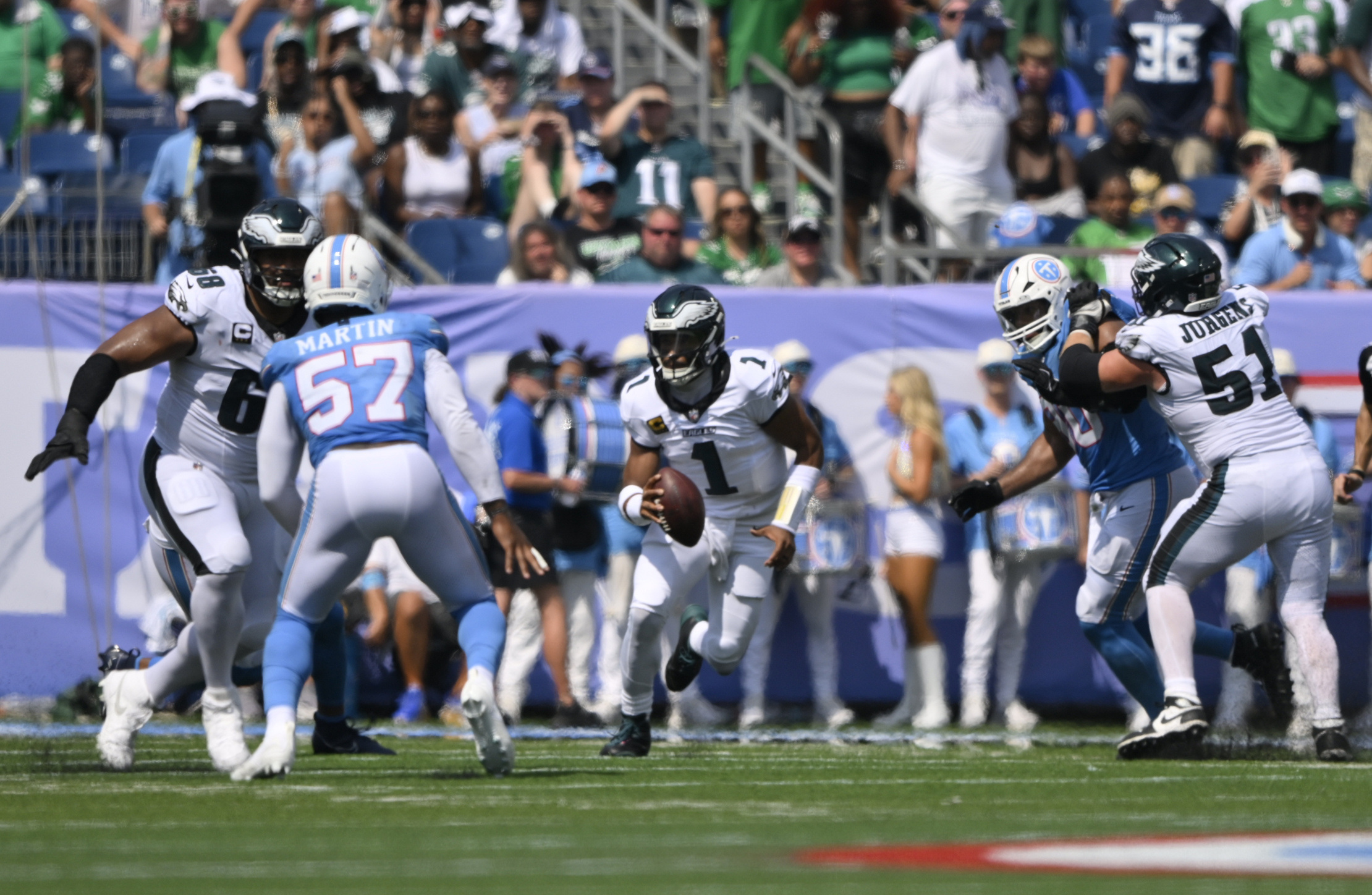 Eagles rally for a win but mixed results from new offensive line configuration
