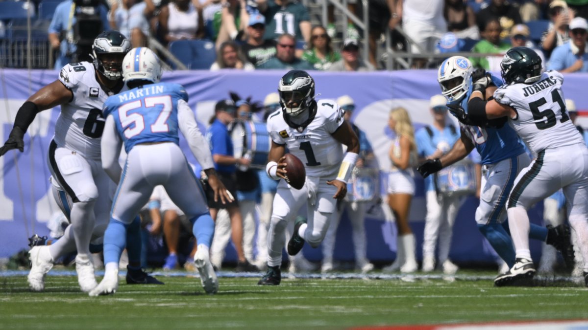 Eagles rally for a win but mixed results from new offensive line configuration