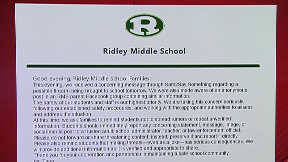 Gun threat reported at Delaware County middle school