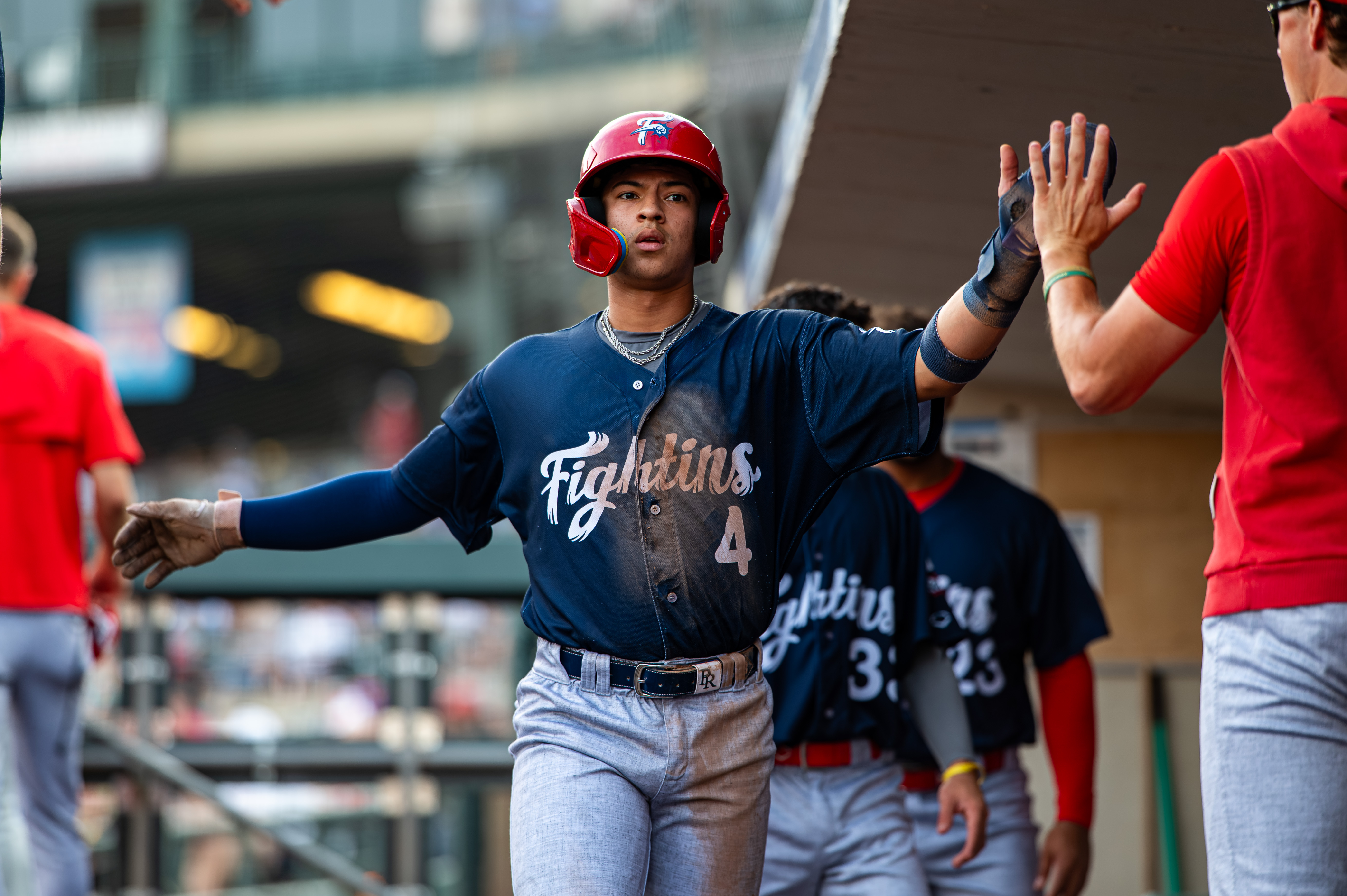 Bryan Rincon of the Reading Fightin’ Phils celebrates during a Minor League Baseball game at TD Bank Ballpark in Bridgewater, United States, on July 11, 2026. (Photo by Dan Squicciarini/NurPhoto via Getty Images)