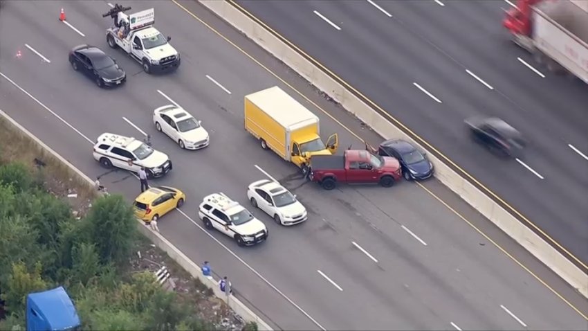 Traffic was reduced to one lane as vehicles moved slowly following a crash along I-95 at Cottman Avenue in Northeast Philly on Thursday afternoon.
