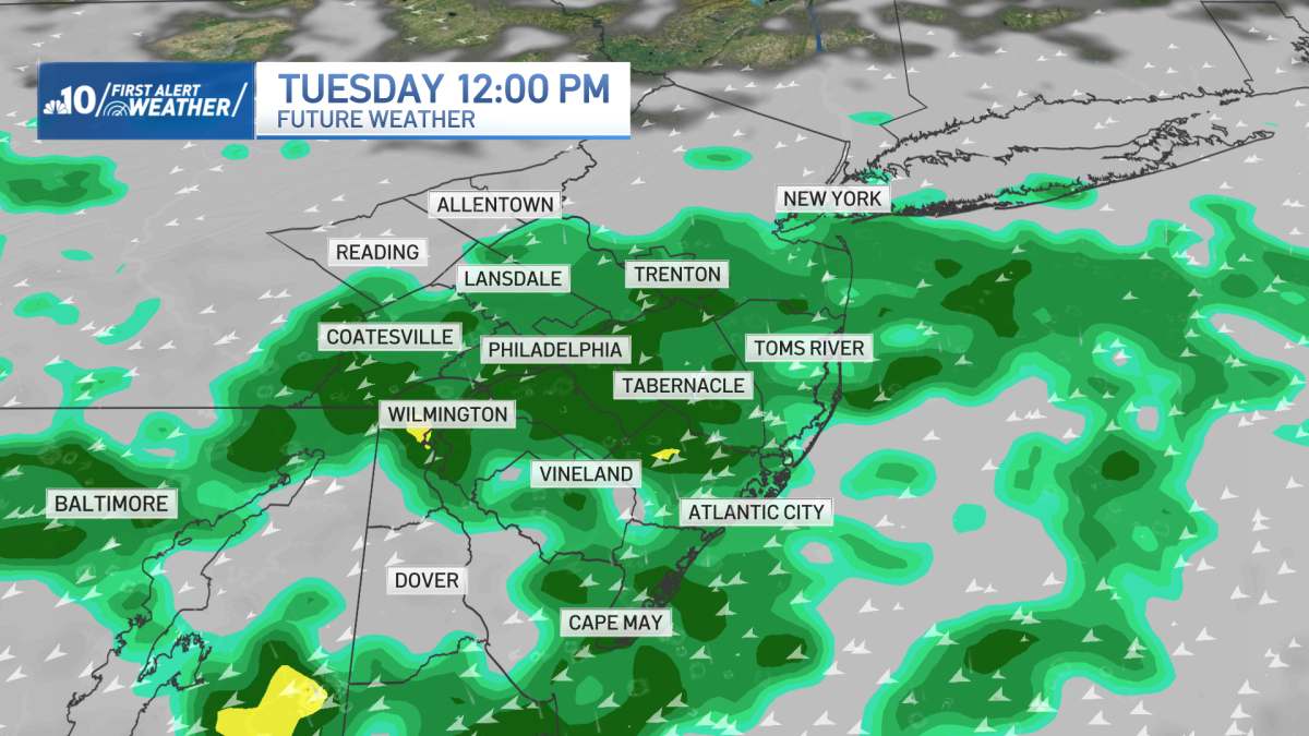 Damp, cool and breezy Tuesday in the Philadelphia region