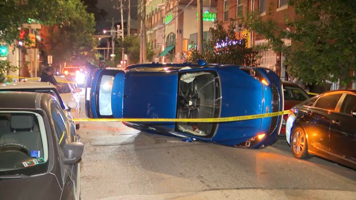 Car flips onto side in early morning Philadelphia crash