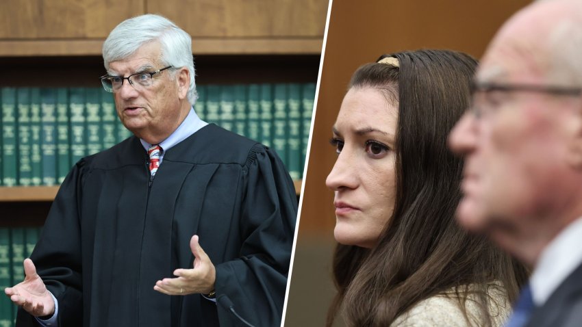 At left, Judge William Sullivan asks the jury to continue deliberations in the Lindsay Clancy triple murder case after they reported not being able to reach a verdict on Tuesday, Sept. 1, 2026. At right, Clancy looks at the jurors while seated next to her attorney, Kevin Reddington.