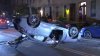 Driver sought after car hits parked vehicles, overturns in Fairmount crash