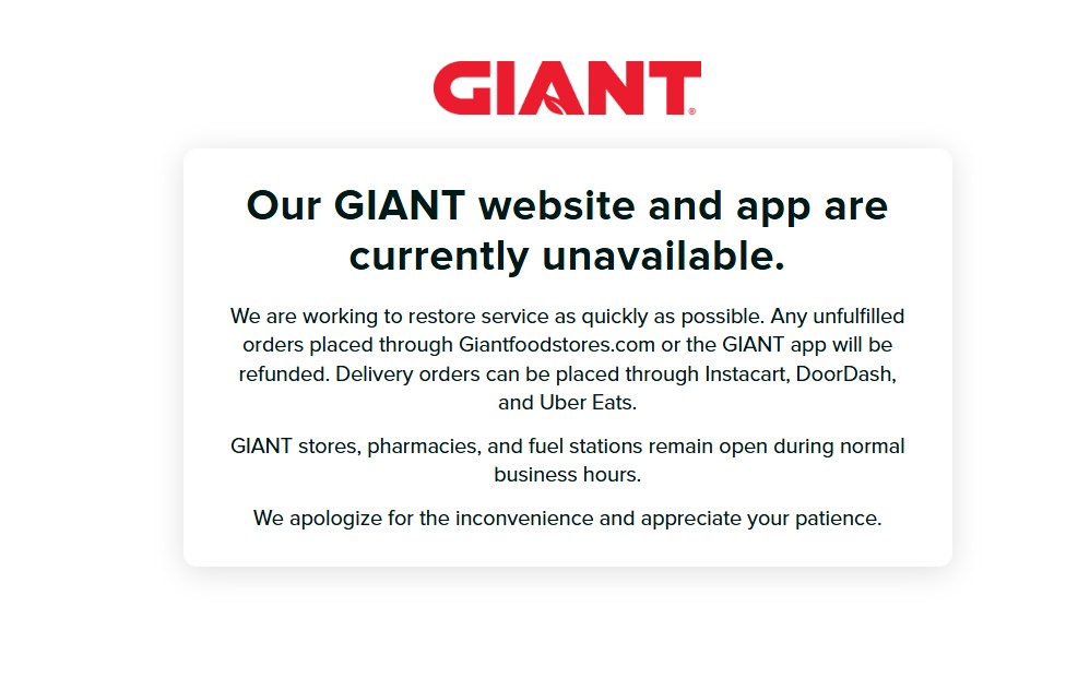 GIANT grocery stores website, app down due to cyberattack – NBC10 ...