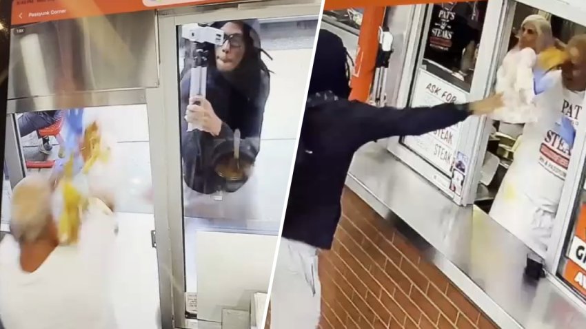 A $5,000 reward is being offered for information leading to the arrest of a man who was caught on camera throwing a cheesesteak at a worker at Pat's King of Steaks in South Philly on Wednesday.