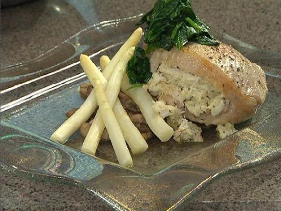 Crab and Aloette Stuffed Pork Chop with Sherried Mushrooms